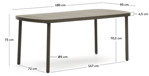 Kave Home Tmavě zelený kovový zahradní jídelní stůl Joncols 180 x 90 cm