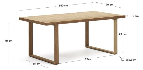 Kave Home Teakový zahradní jídelní stůl Canadell 180 x 90 cm