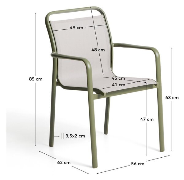 Kave Home Zelená hliníková zahradní židle Luri