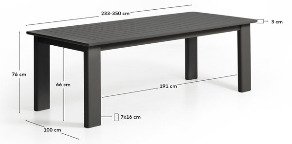 Kave Home Šedý rozkládací zahradní stůl Livorno 233/350 x 100 cm
