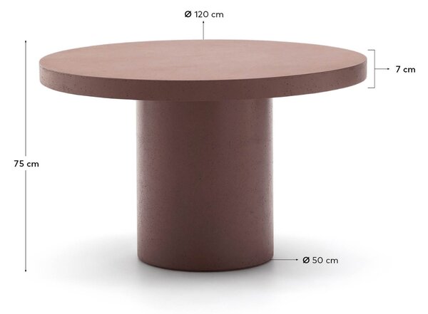 Kave Home Terakotově červený cementový zahradní stůl Aiguablava 120 cm