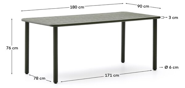 Kave Home Tmavě zelený kovový zahradní stůl Brai 180 x 90 cm