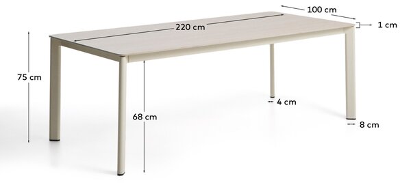 Kave Home Béžový zahradní stůl s keramickou deskou Anafi 220 x 100 cm