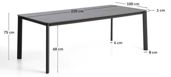 Kave Home Šedý zahradní stůl s keramickou deskou Anafi 220 x 100 cm