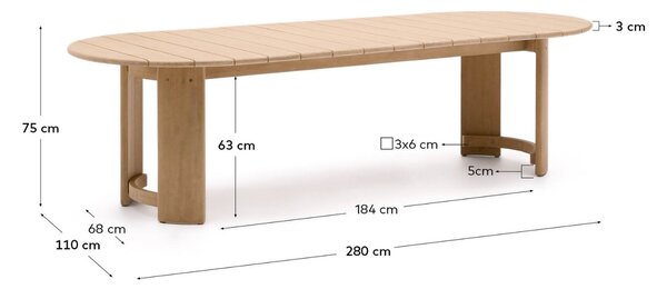 Dřevěný zahradní jídelní stůl Kave Home Xoriguer 280 x 110 cm
