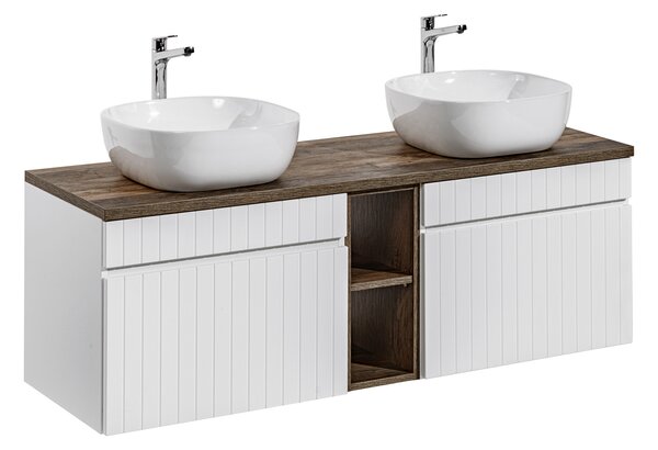 Comad Koupelnová skříňka s deskovými umyvadly set Iconic White 140 bílá/dub sante fe vintage