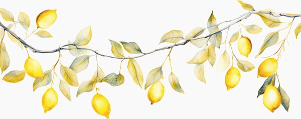 Fototapeta Větev se žlutými listy a citrony, Přírodní fototapety, Populární fototapety, w08095 - Tapeko.co.cz