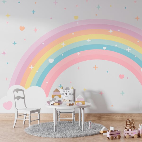 Fototapety Barevná duha s hvězdami a srdce ve skandinávském stylu, Fototapety dětské, Fototapety Dětské Duha, w08109 : uwalls.cz