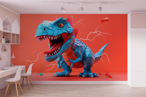 Fototapety Divoký dinosaurus s úderem blesku v červené a modré barvě, Fototapety dětské, Fototapety dinosauři, w01333 : uwalls.cz