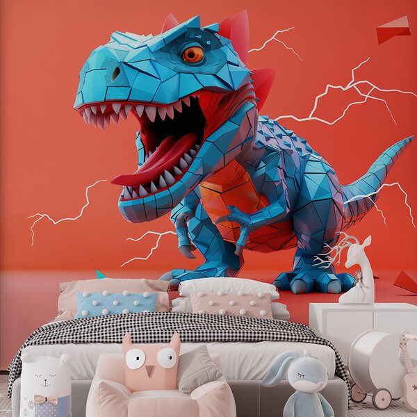Fototapety Divoký dinosaurus s úderem blesku v červené a modré barvě, Fototapety dětské, Fototapety dinosauři, w01333 : uwalls.cz