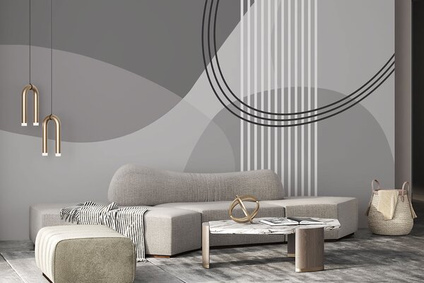 Fototapeta Šedé a bílé pozadí s kruhy a čarami, Designové fototapety na zeď, Populární fototapety, w08173v3 - Tapeko.co.cz