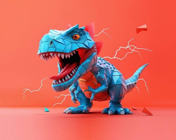 Fototapety Divoký dinosaurus s úderem blesku v červené a modré barvě, Fototapety dětské, Fototapety dinosauři, w01333 : uwalls.cz