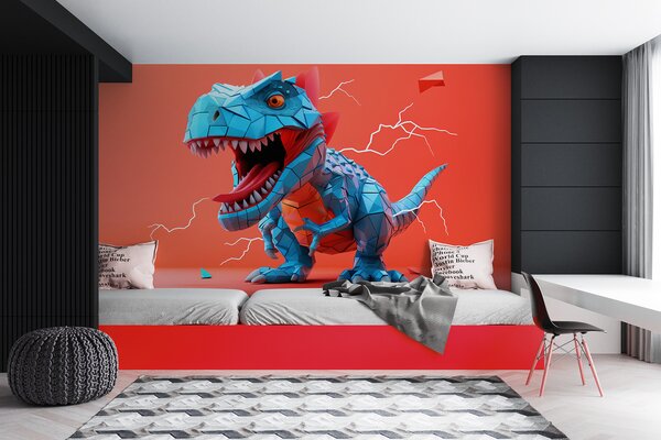 Fototapety Divoký dinosaurus s úderem blesku v červené a modré barvě, Fototapety dětské, Fototapety dinosauři, w01333 : uwalls.cz