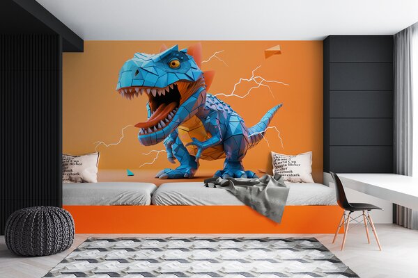 Fototapety Divoký dinosaurus s úderem blesku ve žluté a modré barvě, Fototapety dětské, Fototapety dinosauři, w01333v1 : uwalls.cz