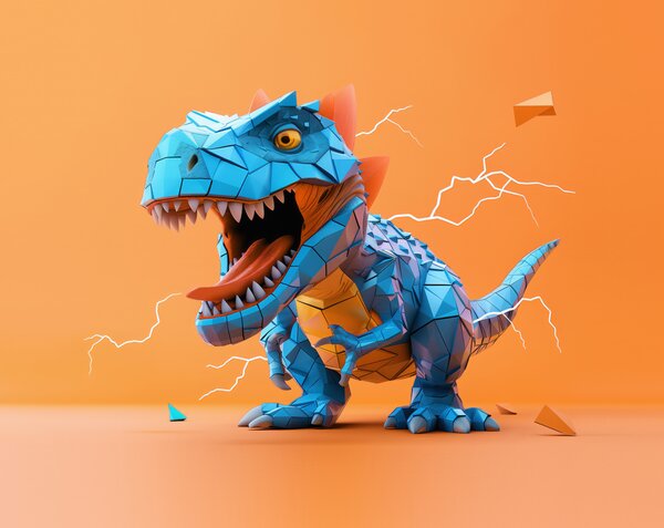 Fototapety Divoký dinosaurus s úderem blesku ve žluté a modré barvě, Fototapety dětské, Fototapety dinosauři, w01333v1 : uwalls.cz