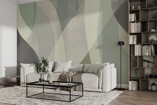 Fototapety Jemné křivky v tlumených tónech s plynulými liniemi a zelenými přechody, minimalistické a moderní, Fototapety moderní, w01334 : uwalls.cz