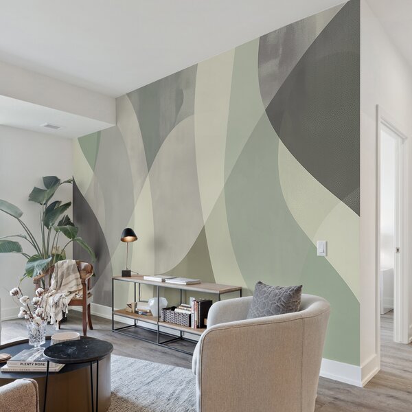 Fototapety Jemné křivky v tlumených tónech s plynulými liniemi a zelenými přechody, minimalistické a moderní, Fototapety moderní, w01334 : uwalls.cz