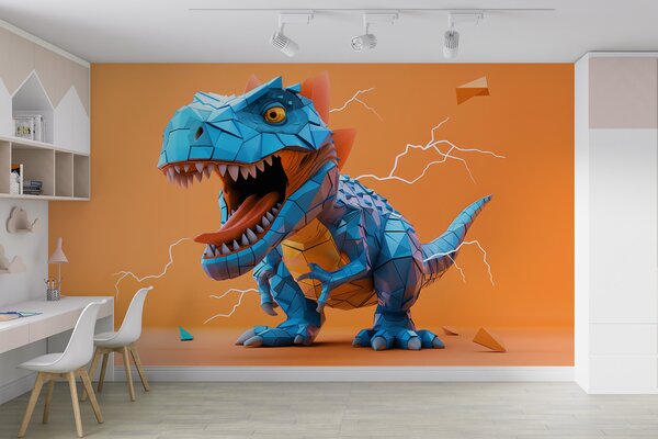 Fototapeta Modrý dinosaurus s blesky, které z něj vycházejí, Fototapety s dinosaury, Populární fototapety, w01333v1 - Tapeko.co.cz
