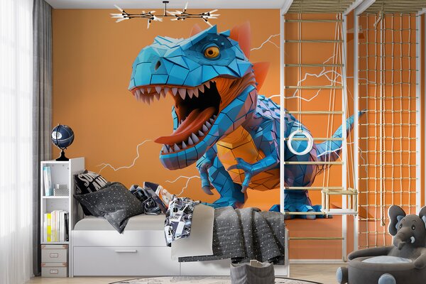 Fototapety Divoký dinosaurus s úderem blesku ve žluté a modré barvě, Fototapety dětské, Fototapety dinosauři, w01333v1 : uwalls.cz