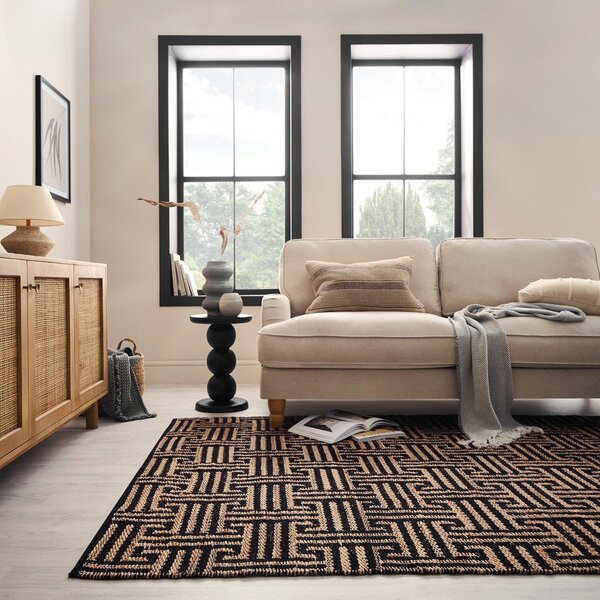 Černý/v přírodní barvě ručně tkaný koberec s příměsí juty 200x290 cm Meander Jute – Flair Rugs