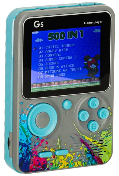 Retro mini přenosná herní konzole – 500 her (Šedá) - 374 - 493