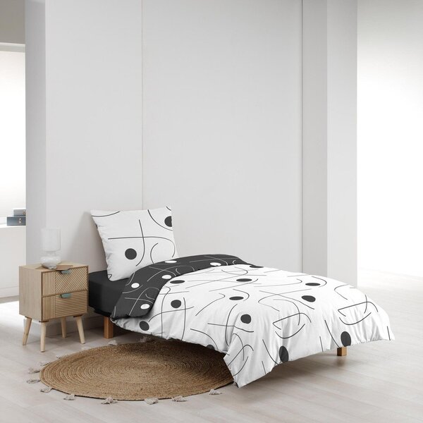 Bílé/tmavě šedé povlečení na jednolůžko z mikrovlákna 140x200 cm Sonate – douceur d'intérieur