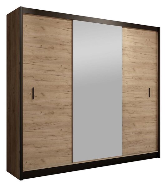Šatní skříň se zrcadlem MIRO 203x215x61 cm dub craft/černá