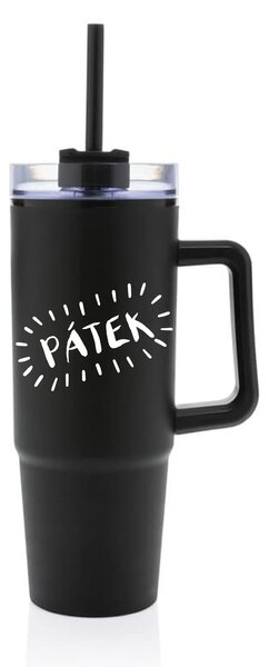 PÁTEK - černý cestovní hrnek s průhledným víčkem 900 ml