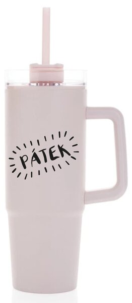 PÁTEK - světle růžový cestovní hrnek s průhledným víčkem 900 ml