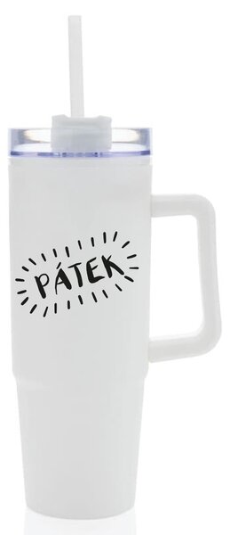 PÁTEK - bílý cestovní hrnek s průhledným víčkem 900 ml