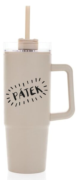 PÁTEK - béžový cestovní hrnek s průhledným víčkem 900 ml