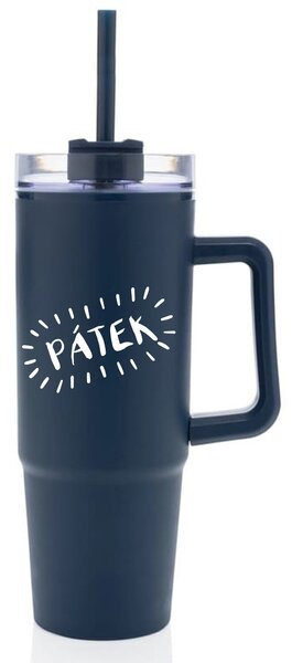 PÁTEK - tmavě modrý cestovní hrnek s průhledným víčkem 900 ml