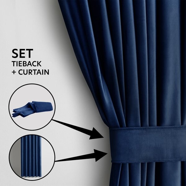 Tmavě modrý sametový dimout závěs 140x270 cm Eyelets – Restilo