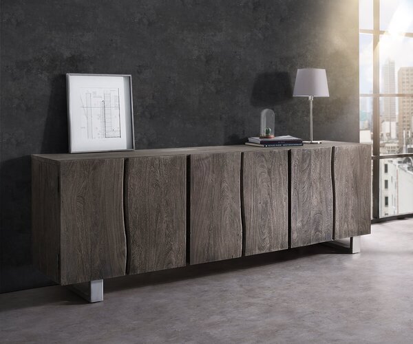 DELIFE Komoda Live-Edge 220 cm akácie platinová masivní 6 dvířek