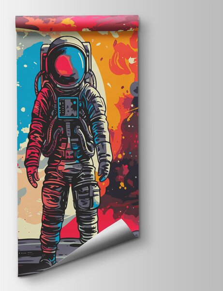 Fototapeta Astronaut ve vesmíru s velkým červeným a oranžovým prostorem za zády, Vesmírné fototapety, Populární fototapety, w08201 - Tapeko.co.cz
