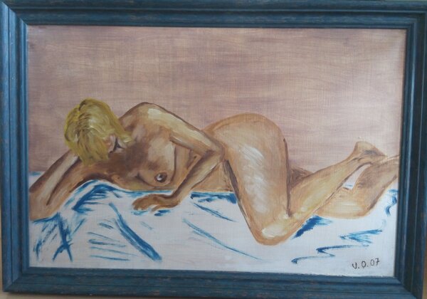 Ručně malovaný obraz od Věra Orzághová - "Ležící akt", rozměr: 53 x 35 cm