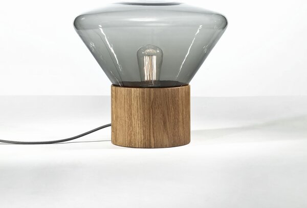 Designová lampa Brokis Muffins Wood 02 PC850 Barva skla: Amber - transparentní sklo, Barva el. vedení: Textilní kabel - tmavě šedý, Dřevo: dub evropský - přírodní lak (vosk) (CCS518)