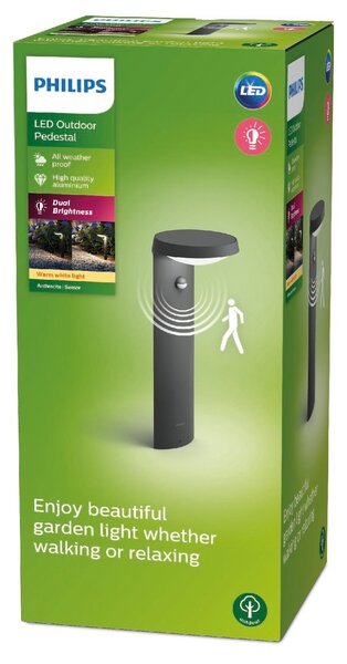 Tyla IR venkovní sloupkové LED svítidlo se senzorem 9W 820lm 2700K IP44 40cm, antracit