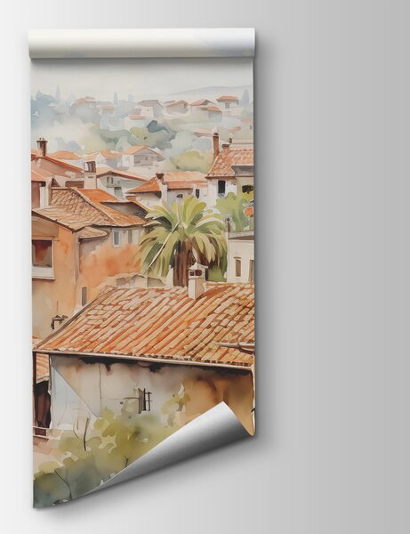 Fototapeta Akvarel města s mnoha budovami a stromy, Akvarelové fototapety, Populární fototapety, w01440 - Tapeko.co.cz