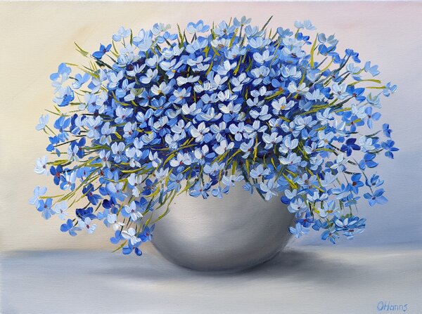 Ručně malovaný obraz od Olga Hanns - "Modré květy", rozměr: 40 x 30 cm