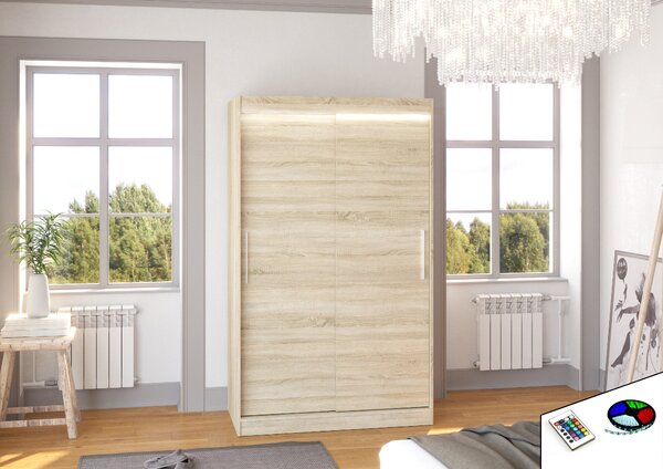 ADRK Šatní skříň posuvná s LED osvětlením COLLIN S 120 L, dub sonoma