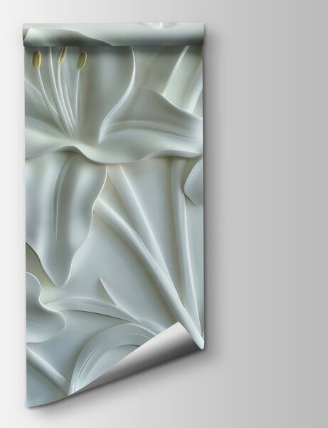 Fototapeta Bílá květinová řezba na zdi, 3D květinové fototapety, Populární fototapety, w01434v1 - Tapeko.co.cz