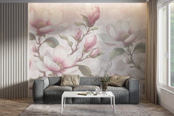 Fototapety Jemné růžové květy magnólie v plném květu na měkkém, rozmazaném pozadí, Fototapety květiny, w08216 : uwalls.cz