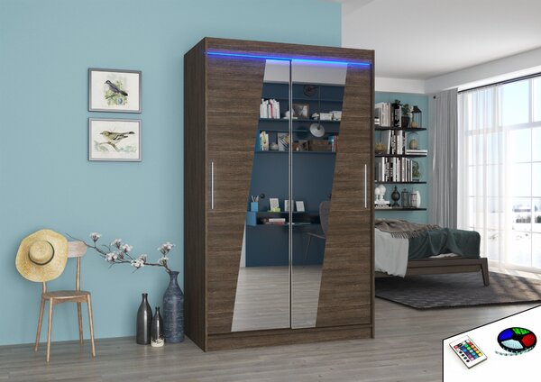ADRK Šatní zrcadlová skříň posuvná s LED osvětlením TEXAS CH 120 L, choco