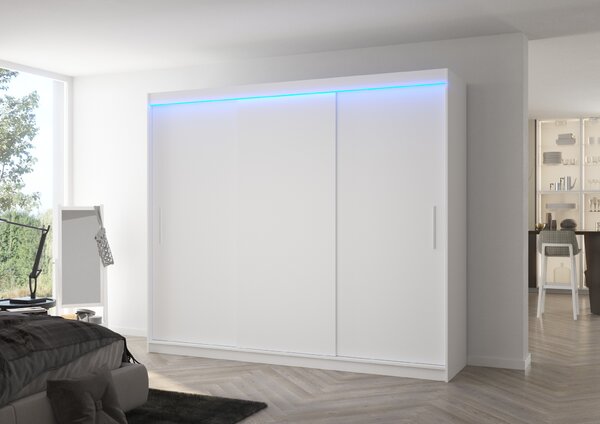 ADRK Šatní skříň posuvná s LED osvětlením ANTOS W 250 L, bílá