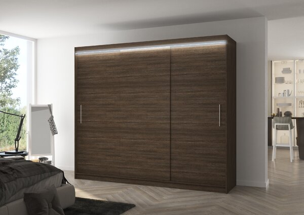 ADRK Šatní skříň posuvná s LED osvětlením ANTOS CH 250 L, choco