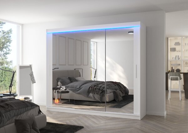 ADRK Šatní zrcadlová skříň posuvná s LED osvětlením CHESTER W 250 L, bílá