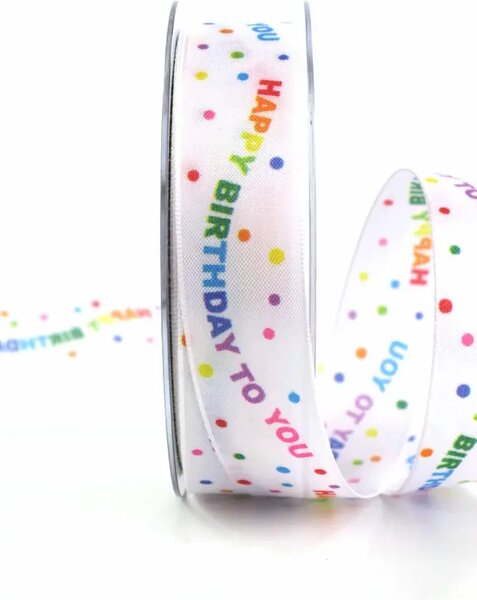Stuha narozeninová Happy Birthday Rainbow Dots 25mm x 2m (12,-Kč/m)