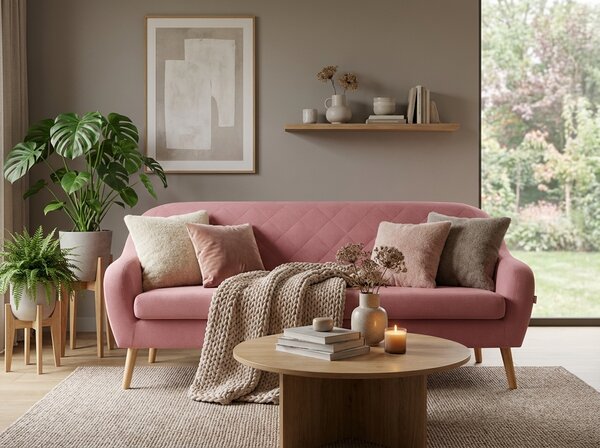 Starorůžová 3místná pohovka CORANTI VELVET