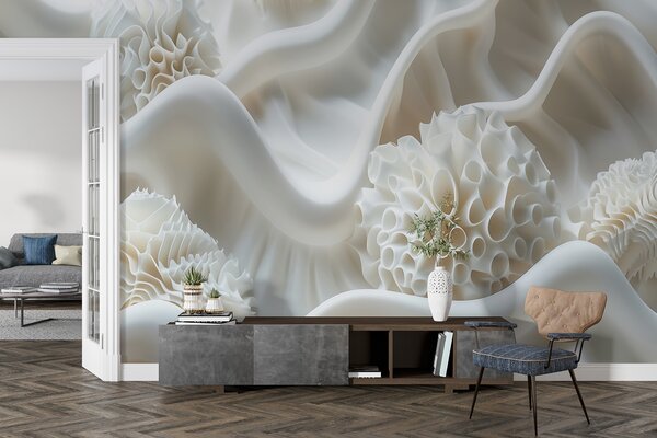 Fototapety Abstraktní vlnité pozadí bílých tvarů v 3D stylu, Fototapety 3D, Fototapety 3d květiny, w01475 : uwalls.cz